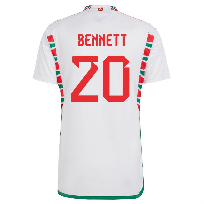 Hombre Camiseta Gales Aaron Bennett #20 Blanco 2ª Equipación 22-24 La Camisa Chile