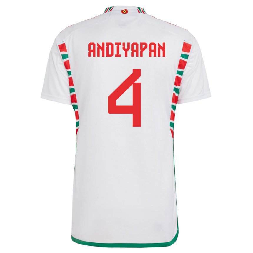 Hombre Camiseta Gales William Andiyapan #4 Blanco 2ª Equipación 22-24 La Camisa Chile