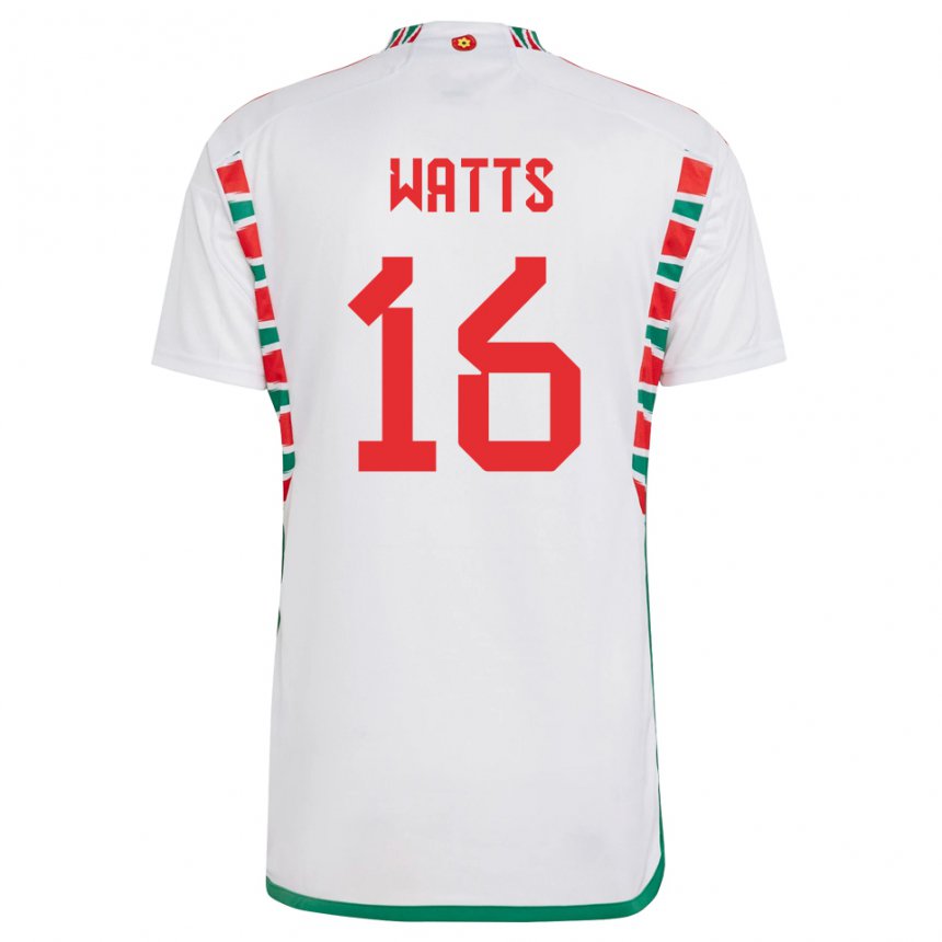 Hombre Camiseta Gales Daniel Watts #16 Blanco 2ª Equipación 22-24 La Camisa Chile