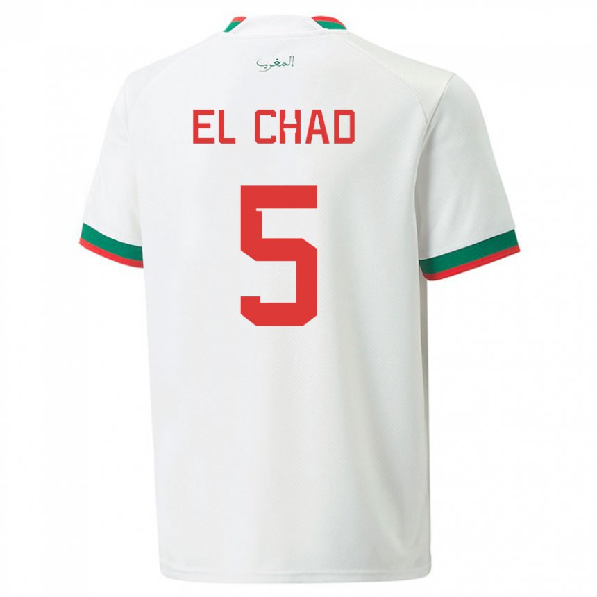 Hombre Camiseta Marruecos Nesryne El Chad #5 Blanco 2ª Equipación 22-24 La Camisa Chile