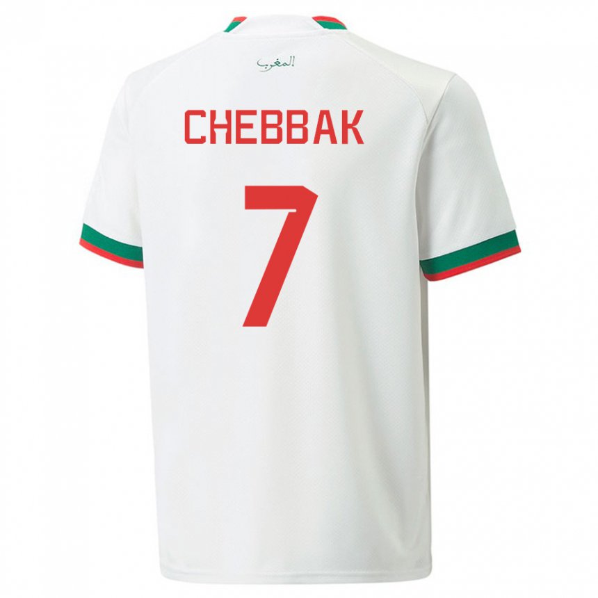 Hombre Camiseta Marruecos Ghizlane Chebbak #7 Blanco 2ª Equipación 22-24 La Camisa Chile