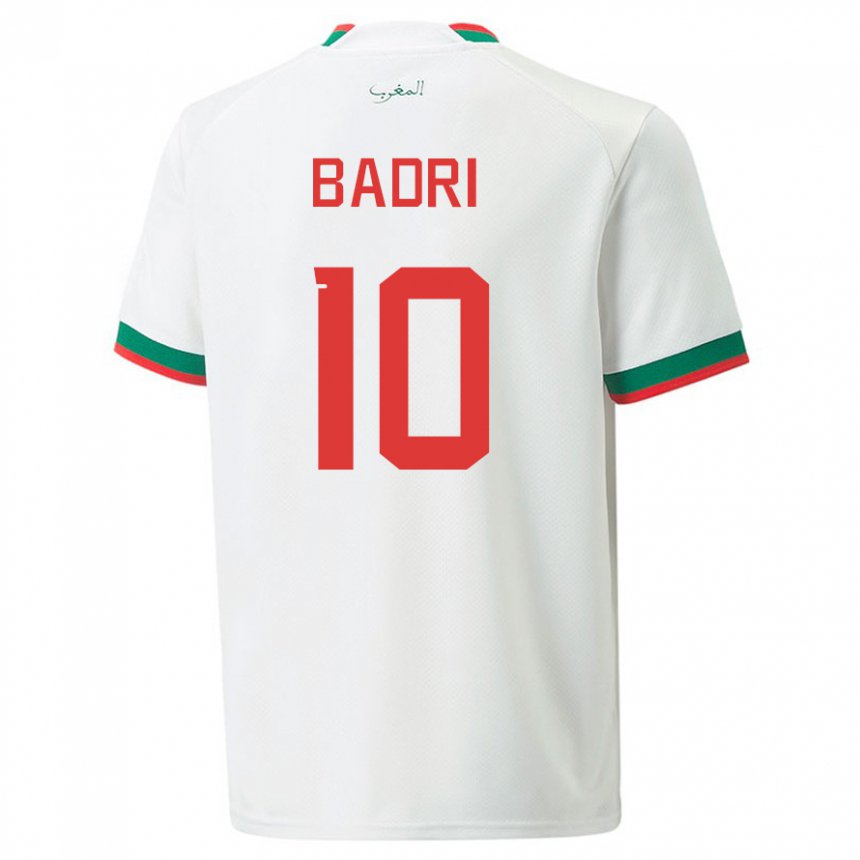 Hombre Camiseta Marruecos Najat Badri #10 Blanco 2ª Equipación 22-24 La Camisa Chile