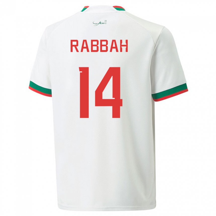 Hombre Camiseta Marruecos Aziza Rabbah #14 Blanco 2ª Equipación 22-24 La Camisa Chile