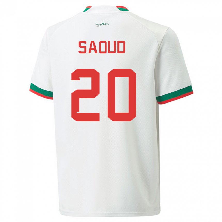 Hombre Camiseta Marruecos Imane Saoud #20 Blanco 2ª Equipación 22-24 La Camisa Chile