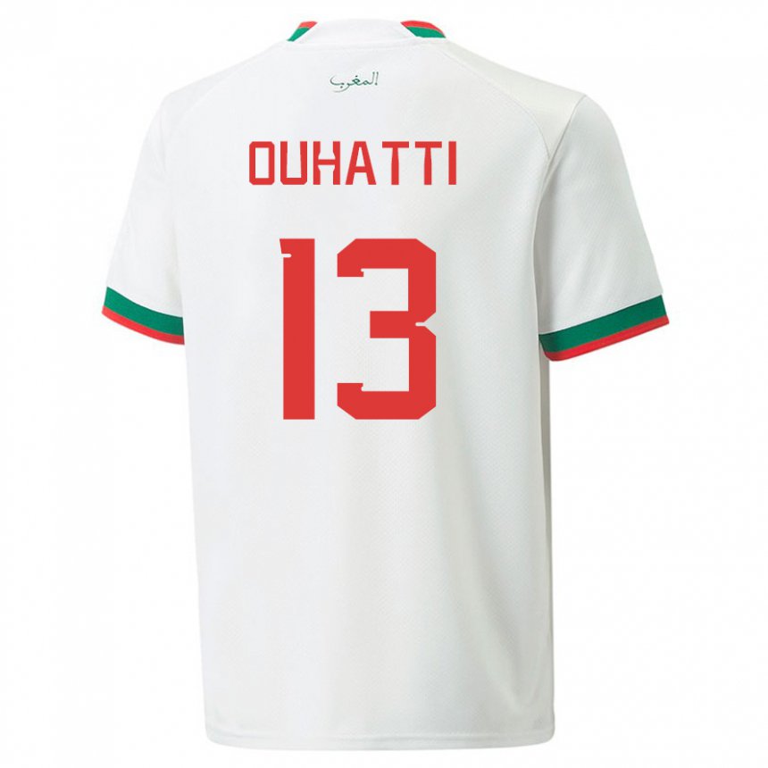 Hombre Camiseta Marruecos Aymane Ouhatti #13 Blanco 2ª Equipación 22-24 La Camisa Chile