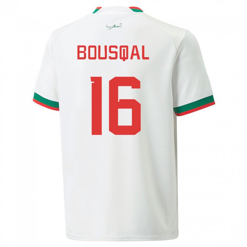 Hombre Camiseta Marruecos Hamza Bousqal #16 Blanco 2ª Equipación 22-24 La Camisa Chile