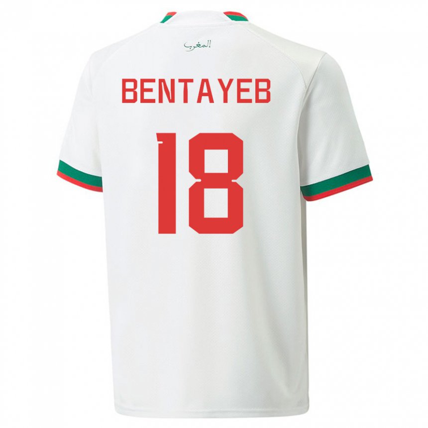 Hombre Camiseta Marruecos Tawfik Bentayeb #18 Blanco 2ª Equipación 22-24 La Camisa Chile