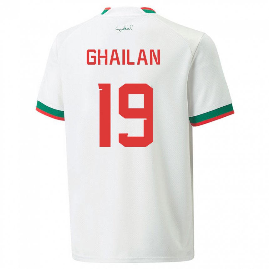 Hombre Camiseta Marruecos Zacarias Ghailan #19 Blanco 2ª Equipación 22-24 La Camisa Chile