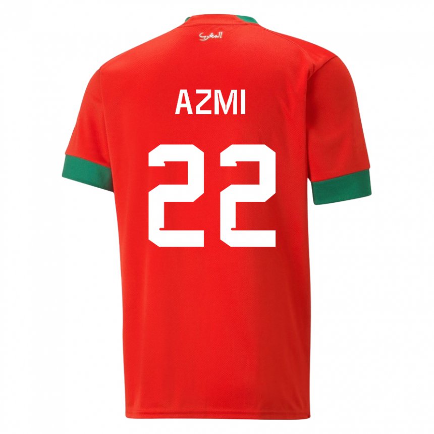 Mujer Camiseta Marruecos Ahmed Azmi #22 Rojo 1ª Equipación 22-24 La Camisa Chile