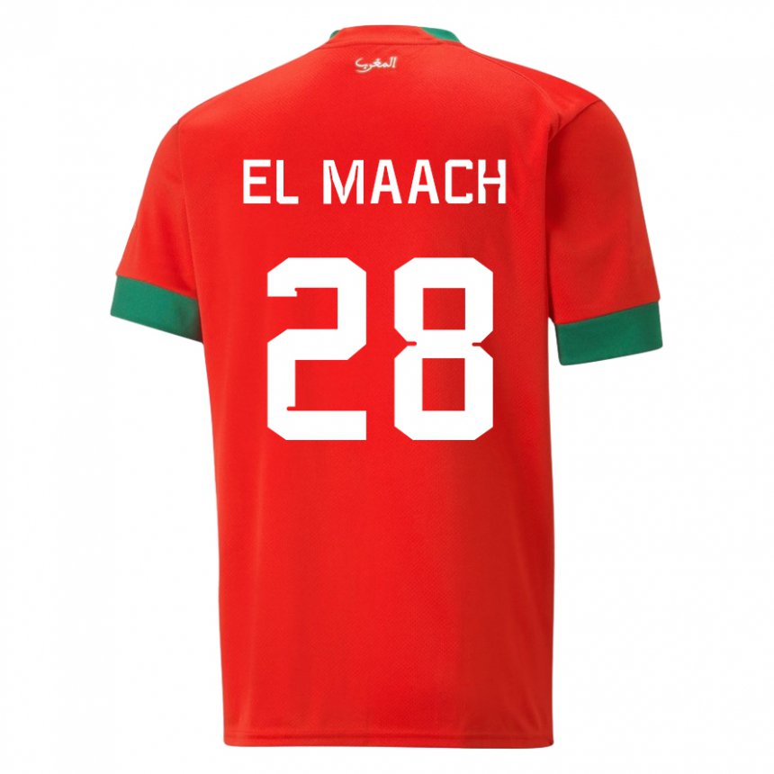 Mujer Camiseta Marruecos Fouad El Maach #28 Rojo 1ª Equipación 22-24 La Camisa Chile
