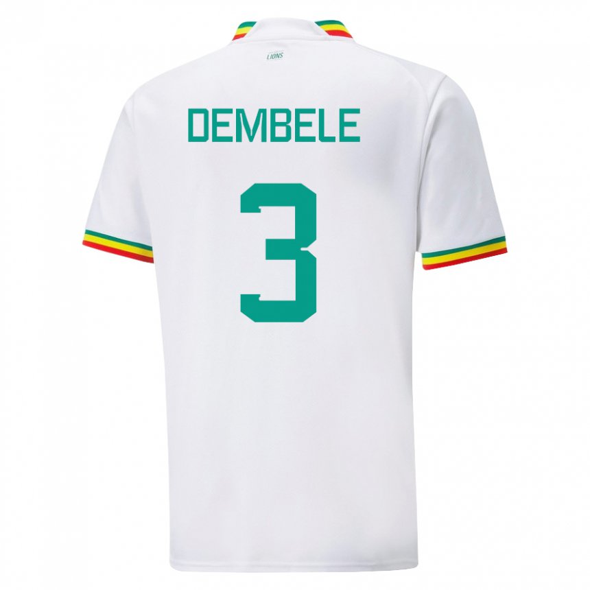Mujer Camiseta Senegal Anta Dembele #3 Blanco 1ª Equipación 22-24 La Camisa Chile