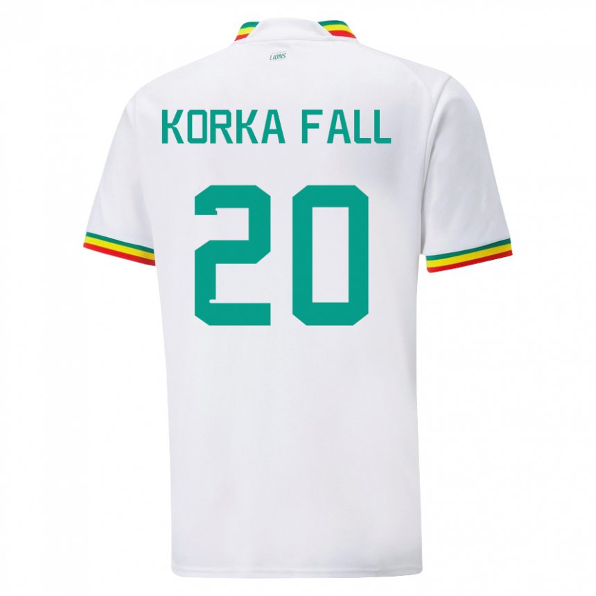 Mujer Camiseta Senegal Korka Fall #20 Blanco 1ª Equipación 22-24 La Camisa Chile