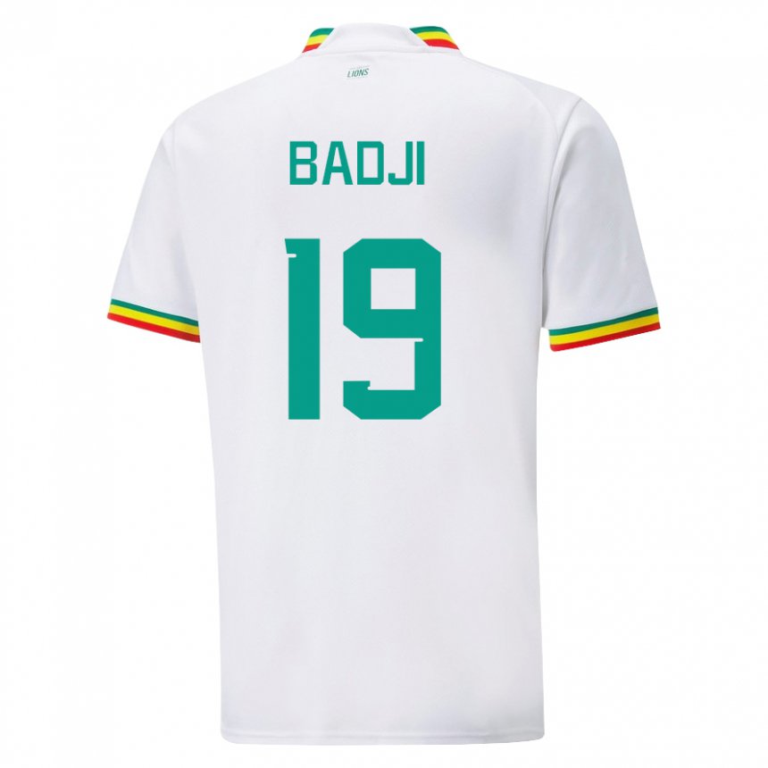 Mujer Camiseta Senegal Youssouph Badji #19 Blanco 1ª Equipación 22-24 La Camisa Chile