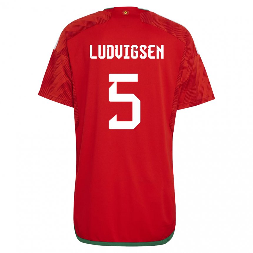 Mujer Camiseta Gales Kai Ludvigsen #5 Rojo 1ª Equipación 22-24 La Camisa Chile