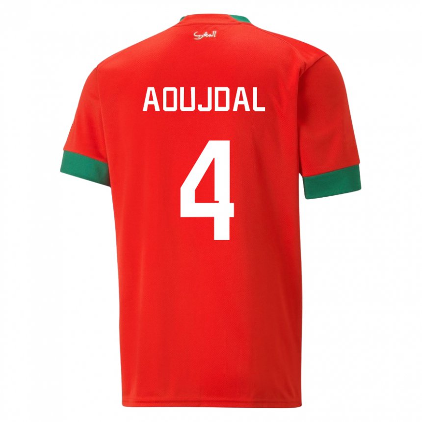 Mujer Camiseta Marruecos Youssef Aoujdal #4 Rojo 1ª Equipación 22-24 La Camisa Chile