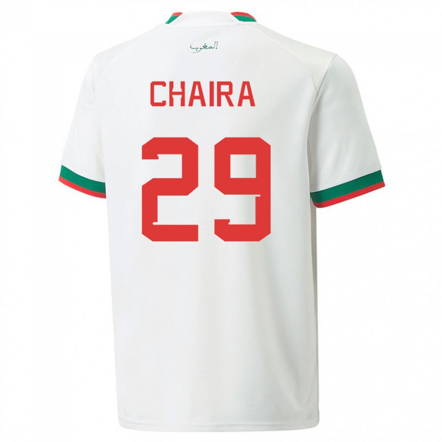 Mujer Camiseta Marruecos Ilyas Chaira #29 Blanco 2ª Equipación 22-24 La Camisa Chile
