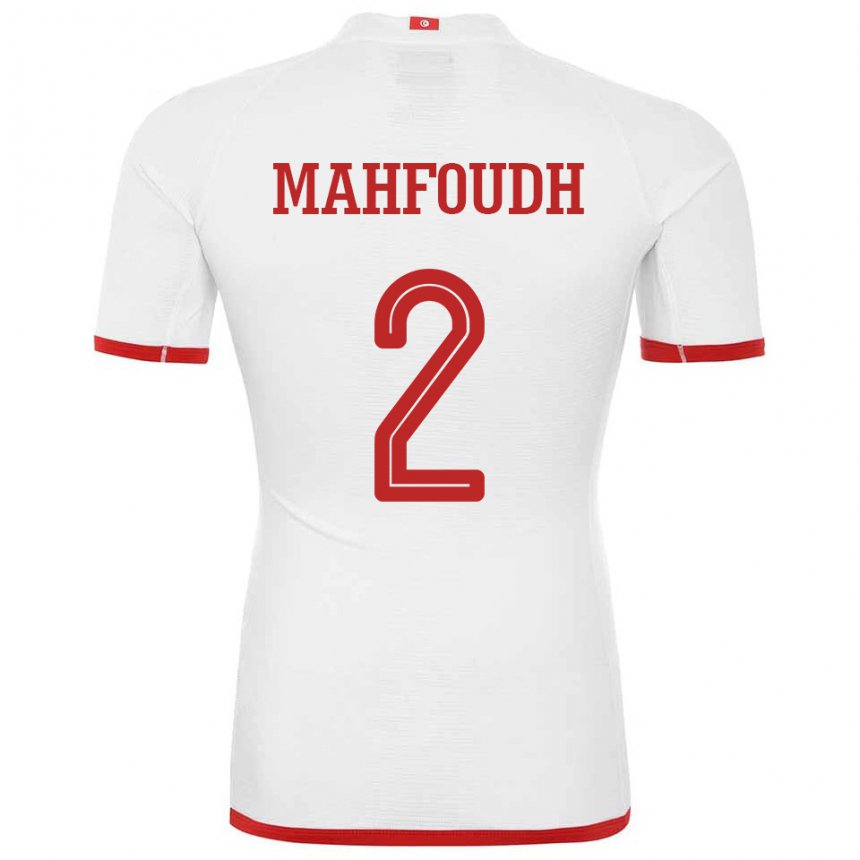 Mujer Camiseta Túnez Dhikra Mahfoudh #2 Blanco 2ª Equipación 22-24 La Camisa Chile