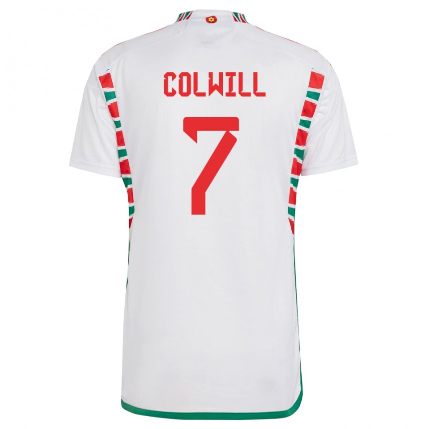 Mujer Camiseta Gales Joel Colwill #7 Blanco 2ª Equipación 22-24 La Camisa Chile