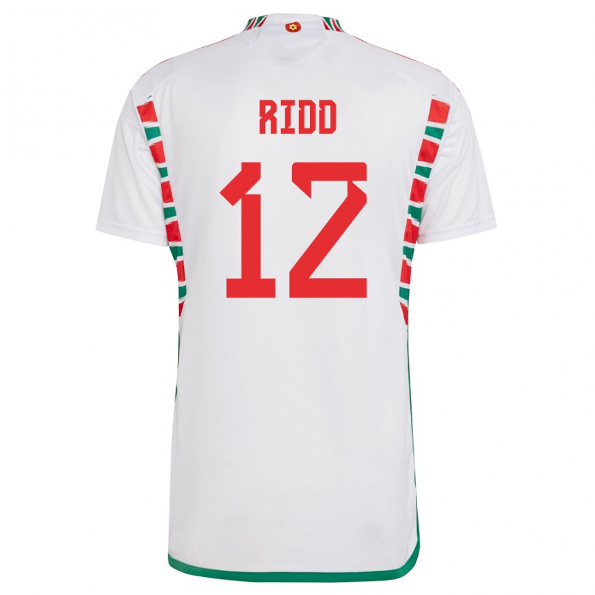 Mujer Camiseta Gales Lewis Ridd #12 Blanco 2ª Equipación 22-24 La Camisa Chile