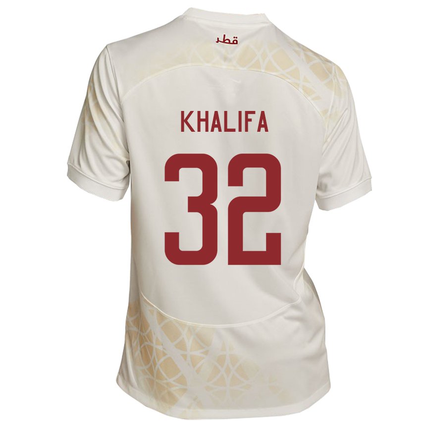Mujer Camiseta Catar Duana Khalifa #32 Beis Dorado 2ª Equipación 22-24 La Camisa Chile