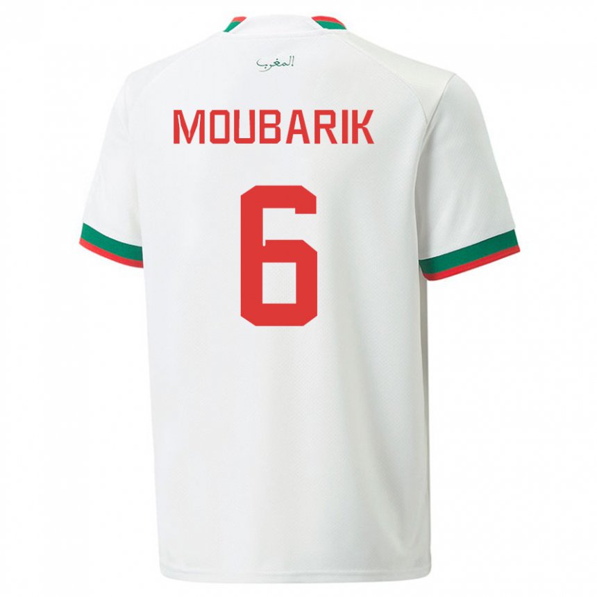 Mujer Camiseta Marruecos El Mehdi Moubarik #6 Blanco 2ª Equipación 22-24 La Camisa Chile