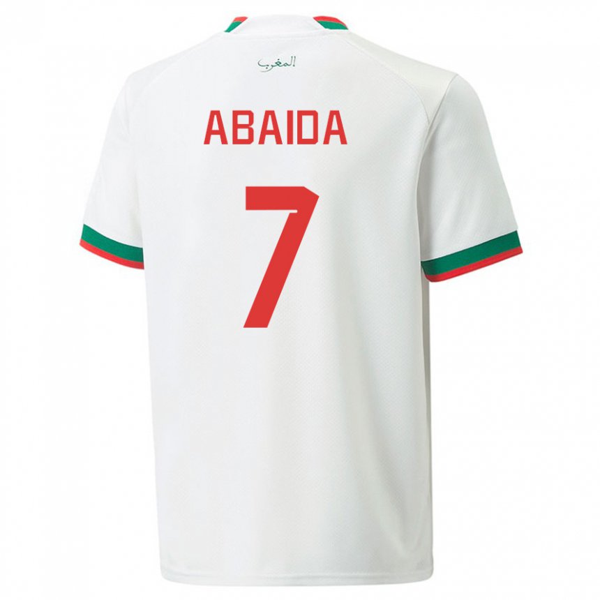 Mujer Camiseta Marruecos Haitam Abaida #7 Blanco 2ª Equipación 22-24 La Camisa Chile