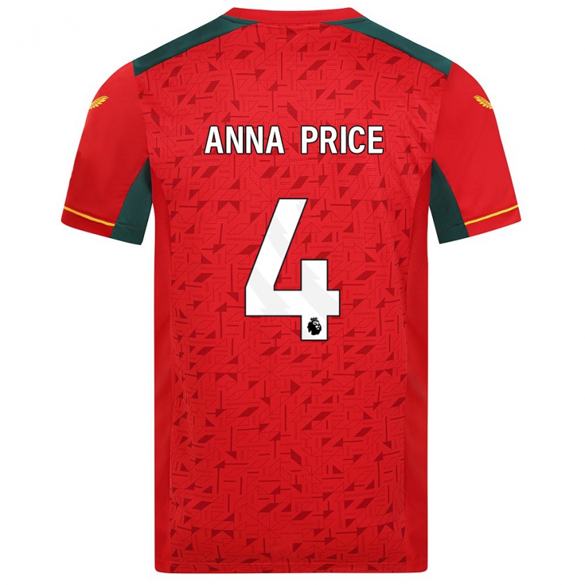 Niño Camiseta Anna Price #4 Rojo 2ª Equipación 2023/24 La Camisa Chile