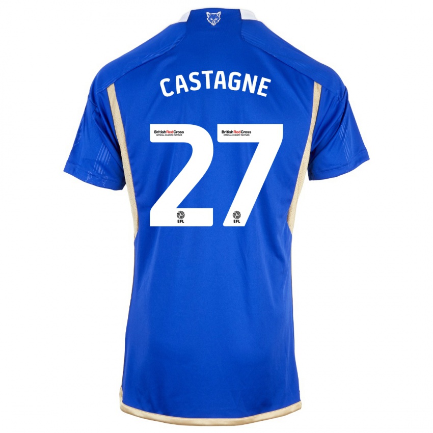 Hombre Camiseta Timothy Castagne #27 Azul Real 1ª Equipación 2023/24 La Camisa Chile