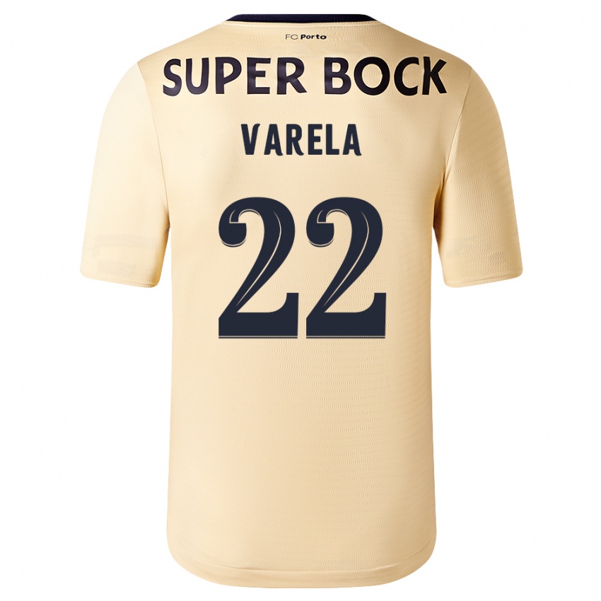 Mujer Camiseta Alan Varela #22 Beige-Dorado 2ª Equipación 2023/24 La Camisa Chile