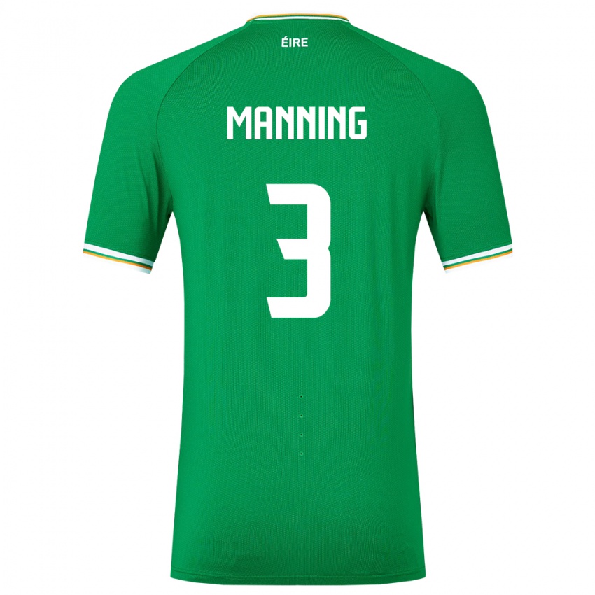 Niño Camiseta Irlanda Ryan Manning #3 Verde 1ª Equipación 24-26 La Camisa Chile