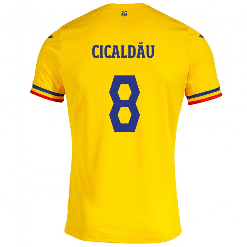 Niño Camiseta Rumania Alexandru Cicâldău #8 Amarillo 1ª Equipación 24-26 La Camisa Chile