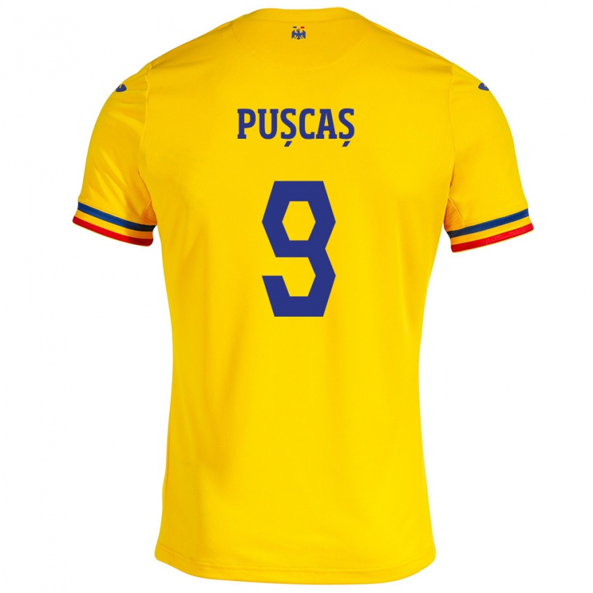 Niño Camiseta Rumania George Pușcaș #9 Amarillo 1ª Equipación 24-26 La Camisa Chile