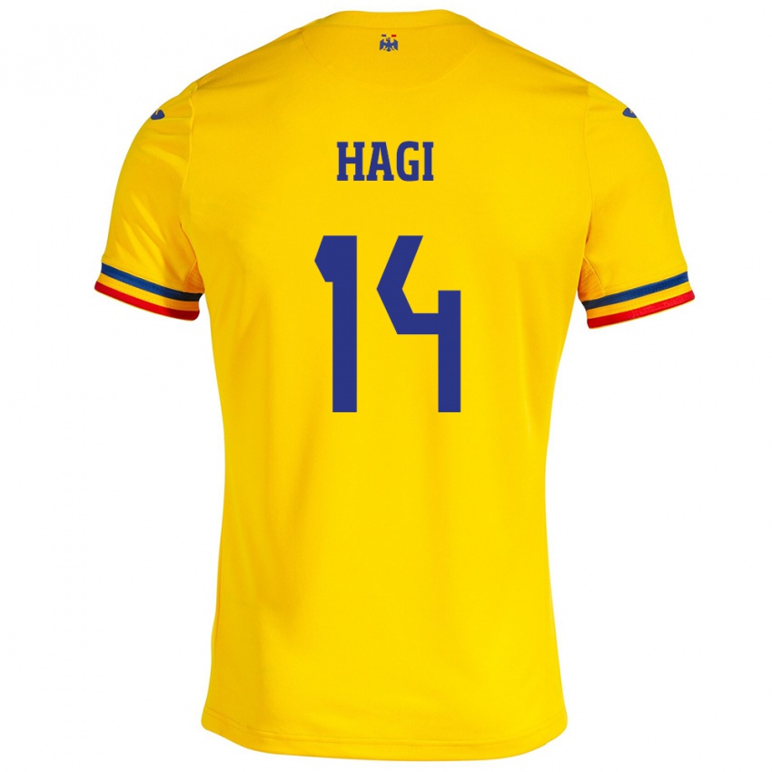 Niño Camiseta Rumania Ianis Hagi #14 Amarillo 1ª Equipación 24-26 La Camisa Chile