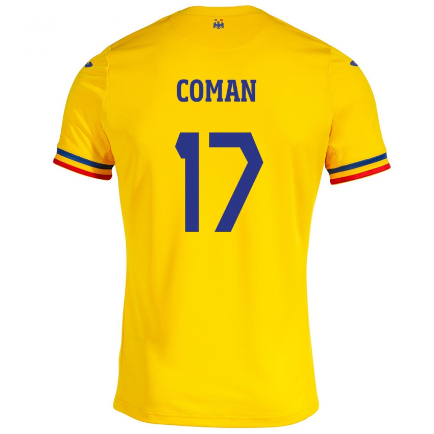 Niño Camiseta Rumania Florinel Coman #17 Amarillo 1ª Equipación 24-26 La Camisa Chile