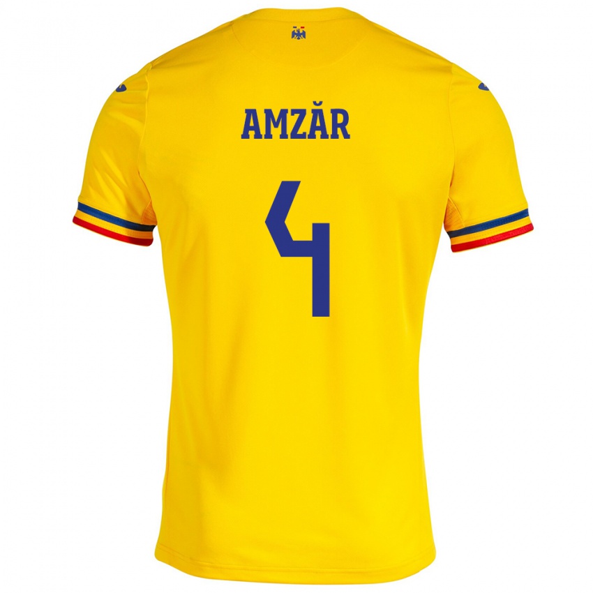 Niño Camiseta Rumania Costin Amzăr #4 Amarillo 1ª Equipación 24-26 La Camisa Chile