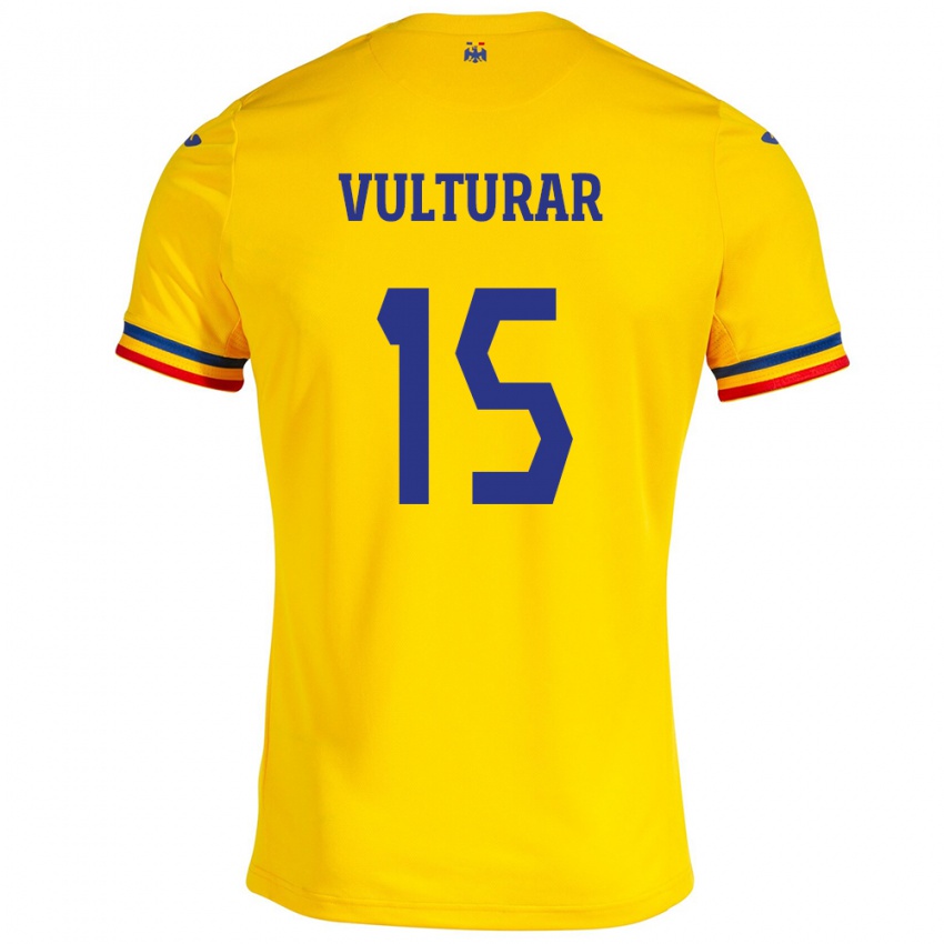 Niño Camiseta Rumania Cătălin Vulturar #15 Amarillo 1ª Equipación 24-26 La Camisa Chile