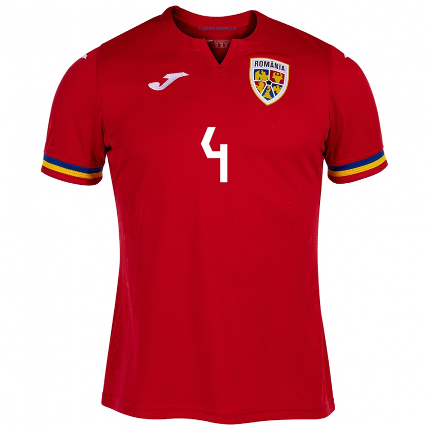 Niño Camiseta Rumania Ștefan Duțu #4 Rojo 2ª Equipación 24-26 La Camisa Chile