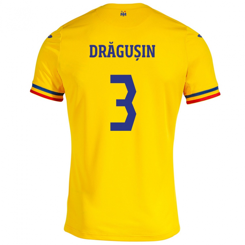 Hombre Camiseta Rumania Radu Drăgușin #3 Amarillo 1ª Equipación 24-26 La Camisa Chile