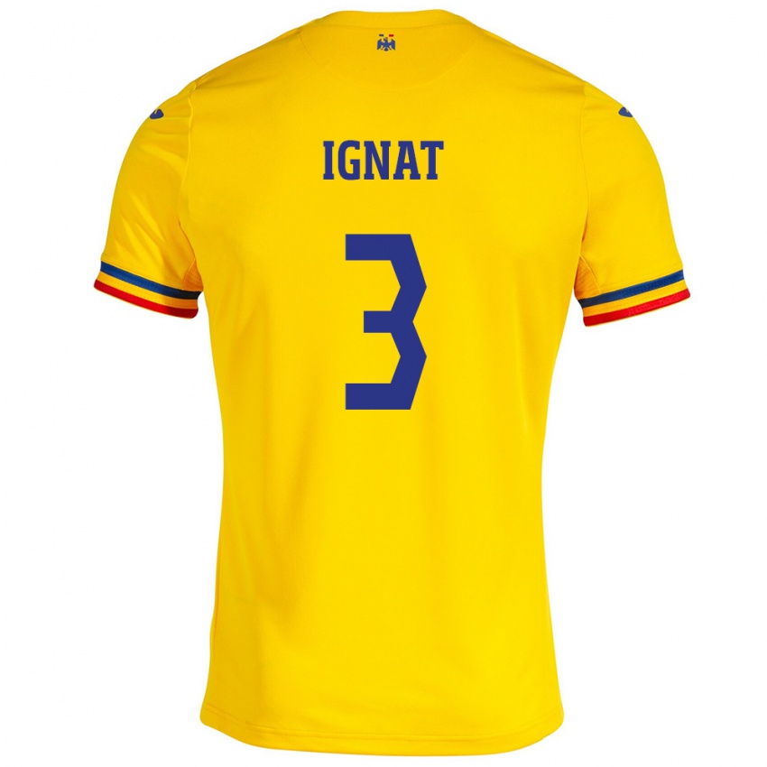 Hombre Camiseta Rumania Cristian Ignat #3 Amarillo 1ª Equipación 24-26 La Camisa Chile