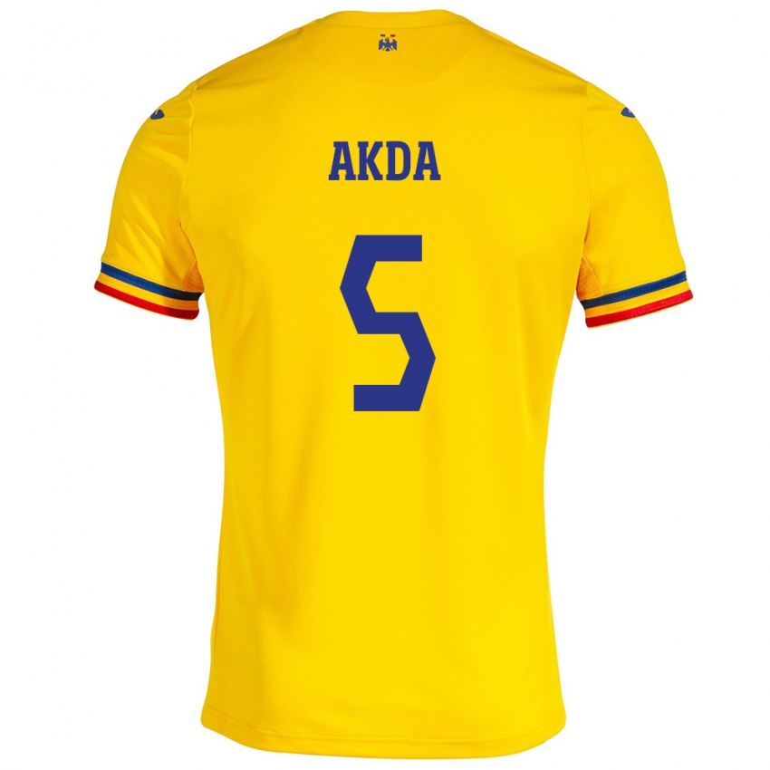 Hombre Camiseta Rumania Ümit Akdağ #5 Amarillo 1ª Equipación 24-26 La Camisa Chile