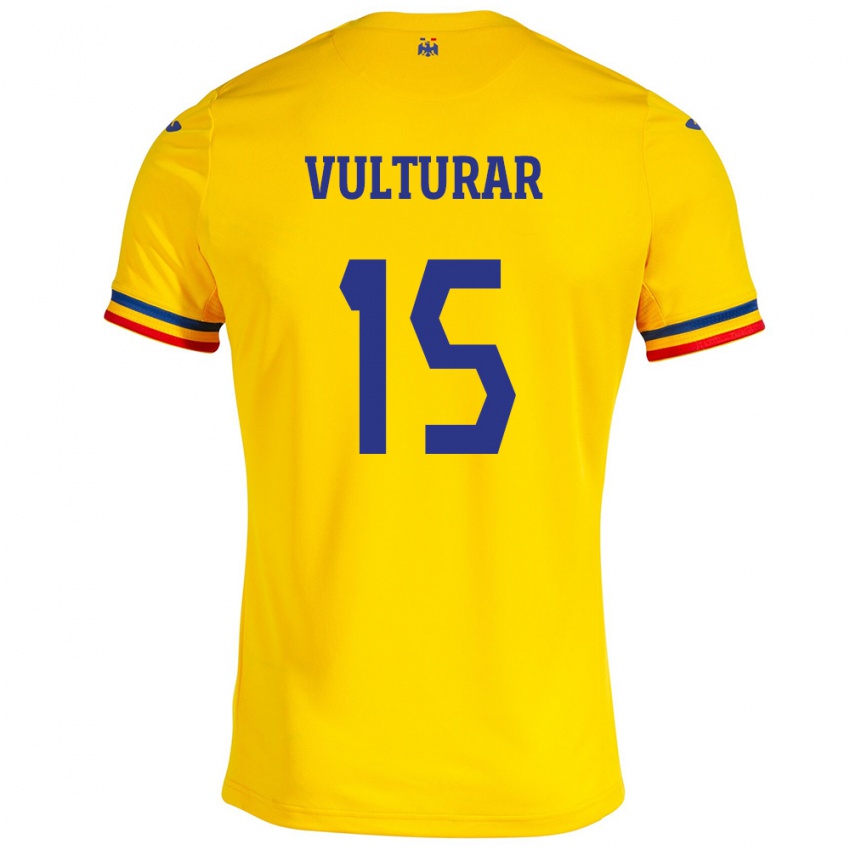 Hombre Camiseta Rumania Cătălin Vulturar #15 Amarillo 1ª Equipación 24-26 La Camisa Chile