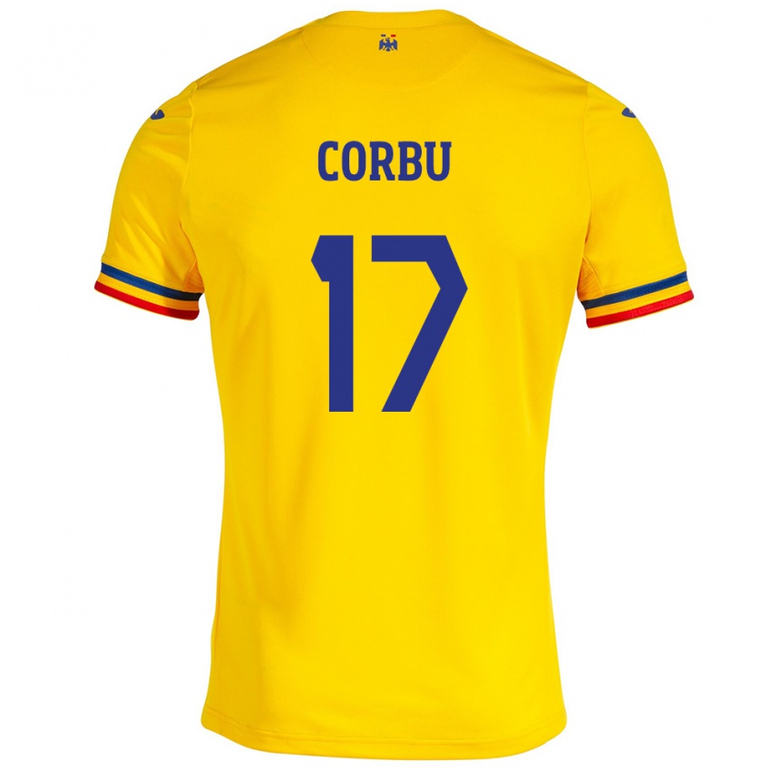 Hombre Camiseta Rumania Marius Corbu #17 Amarillo 1ª Equipación 24-26 La Camisa Chile