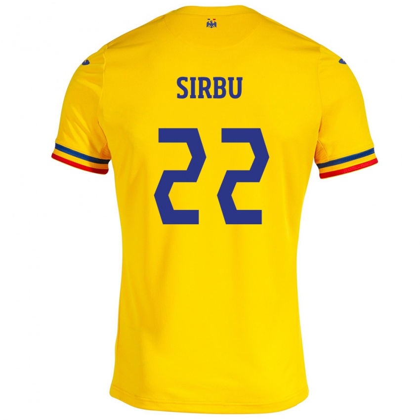 Hombre Camiseta Rumania Dan Sîrbu #22 Amarillo 1ª Equipación 24-26 La Camisa Chile