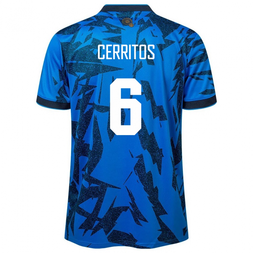 Hombre Camiseta El Salvador Mauricio Cerritos #6 Azul 1ª Equipación 24-26 La Camisa Chile