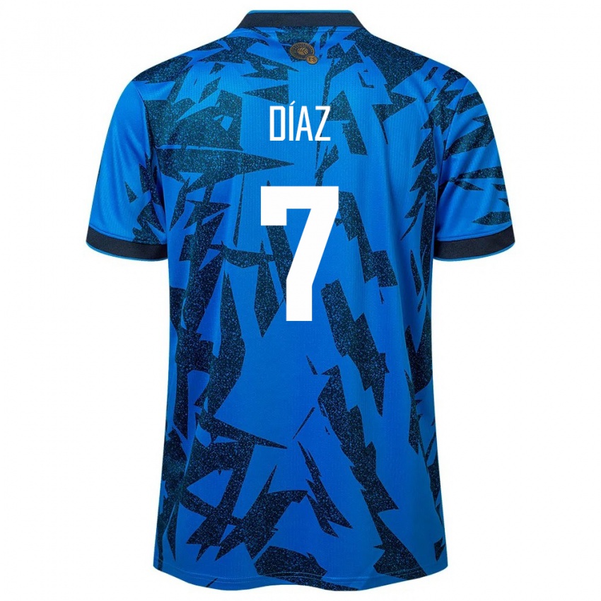 Hombre Camiseta El Salvador Nelson Díaz #7 Azul 1ª Equipación 24-26 La Camisa Chile