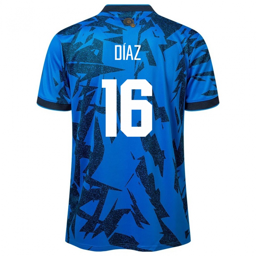 Hombre Camiseta El Salvador Wilber Díaz #16 Azul 1ª Equipación 24-26 La Camisa Chile