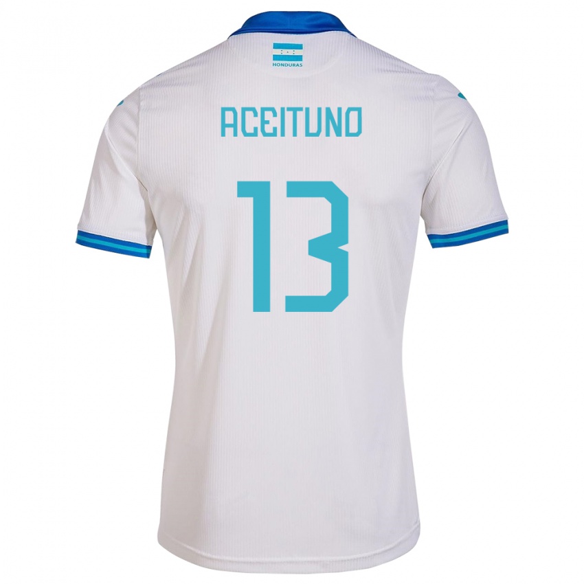 Hombre Camiseta Honduras Marco Aceituno #13 Blanco 1ª Equipación 24-26 La Camisa Chile