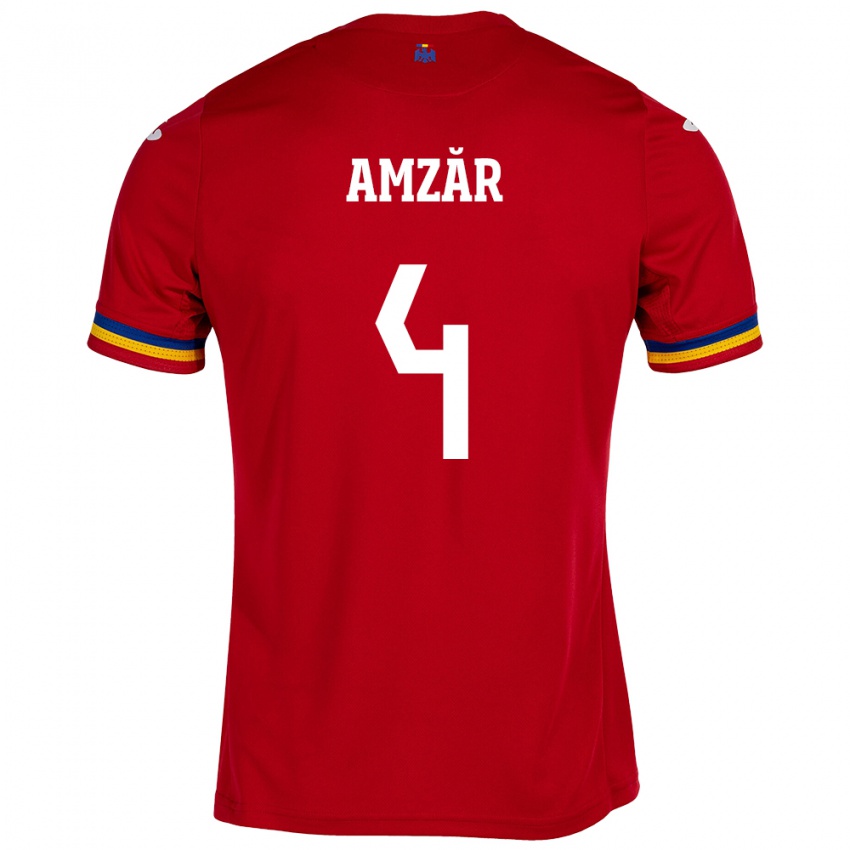 Hombre Camiseta Rumania Costin Amzăr #4 Rojo 2ª Equipación 24-26 La Camisa Chile