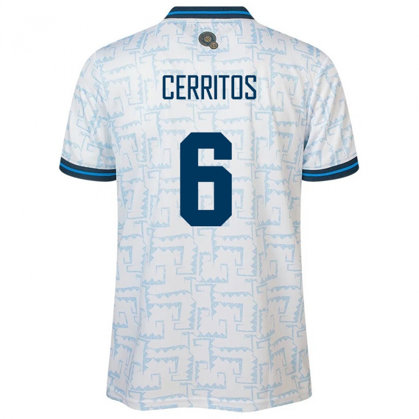 Hombre Camiseta El Salvador Mauricio Cerritos #6 Blanco 2ª Equipación 24-26 La Camisa Chile