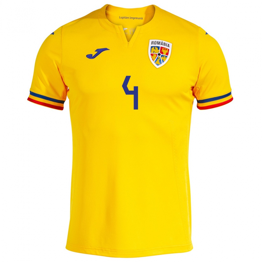 Mujer Camiseta Rumania Ștefan Duțu #4 Amarillo 1ª Equipación 24-26 La Camisa Chile